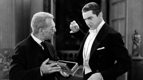 (Left to right): Edward Van Sloan as Professor Abraham Van Helsing, and Bela Lugosi as Count Dracula, in the 1931 horror film Dracula, directed by Tod Browning for Universal Pictures.