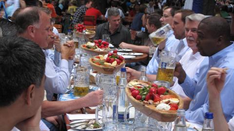 Group picture taken at the Augustiner-Keller beer garden restaurant, Munich, Germany