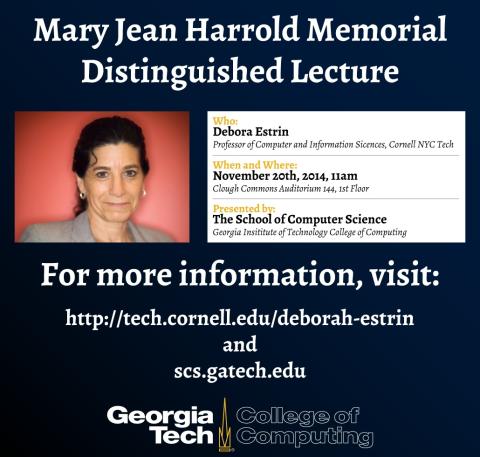 Inaugural Mary Jean Harrold Memorial Lecture - Deborah Estrin, SCS Distinguished Lecturer Image