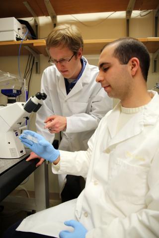 J. Brandon Dixon, assistant professor in the George W. Woodruff School of Mechanical Engineering, with Timothy Kassis, American Heart Association Pre-doctoral Fellow, PhD Candidate