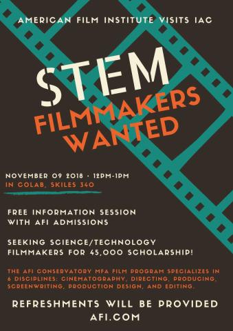 Flyer for the information session with the American Film Institute on November 9, 2018.