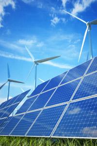 wind turbines above solar panels
