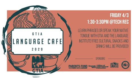 Flyer for the International Ambassadors' Language Cafe on April 3, 2020 at 1:30 p.m.