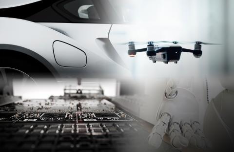 Collage: drones, robots, autonomous cars, sensors