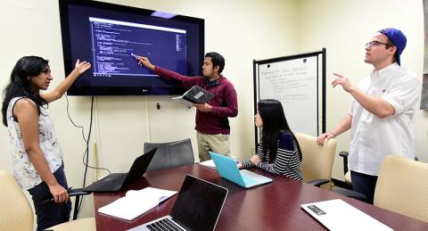 The Georgia Center for Nonprofit team members include computer science graduate student Monica Reddy, computer science major Ishan Waykul, industrial engineering major Stephanie Tang, and computer science major Jeremiah Dir.