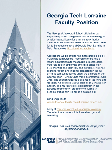 Tenure Track Faculty Position at Georgia Tech-Lorraine, 151110