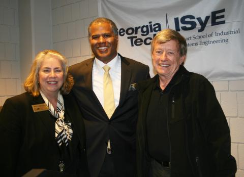 Primus (center) with School Chair Jane Ammons and Professor Don Ratliff after the 2013 Distinguished Leadership Lecture on October 17.