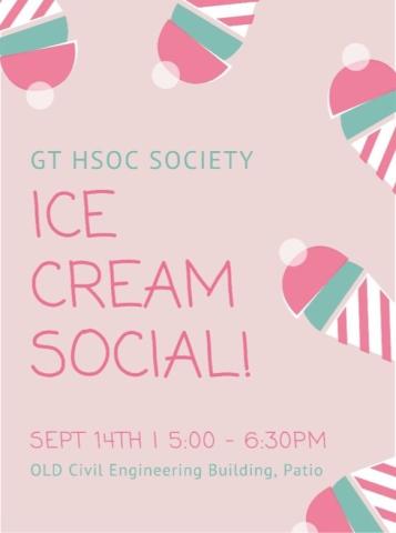 Ice cream social flyer with text on a pink background