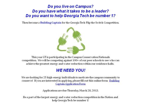 Campus Conservation Challenge - Building Captains Wanted