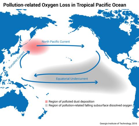 Pollution-related Oxygen Loss in Tropical Pacifc Ocean