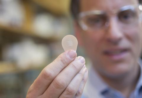 Microneedle patch being examined in the lab