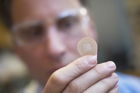 Microneedle patch being examined in the lab