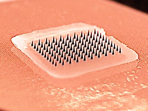 Closeup of microneedle array