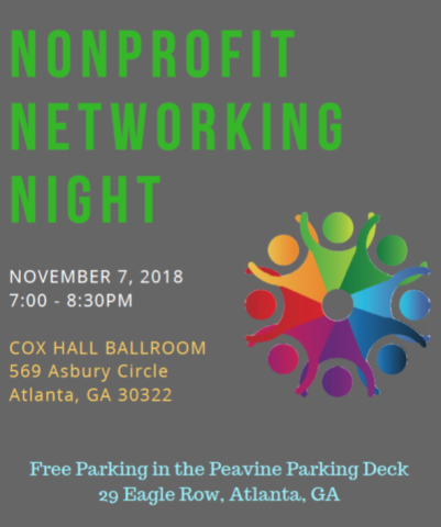 Flyer for nonprofit networking night at Emory University
