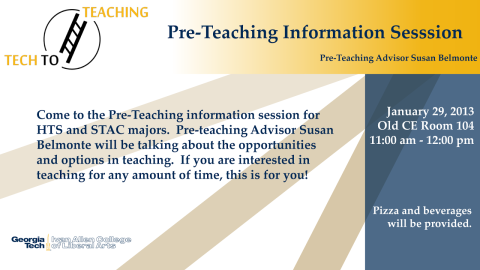 Pre-Teaching Info Session Flyer, Jan. 2013