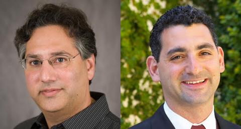 Two photo portraits of Sam Nunn School of International Affairs Professors Adam Stulberg and Lawrence Rubin