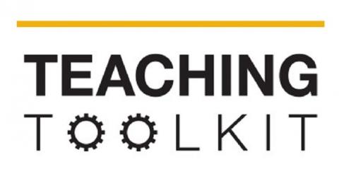 The words "teaching toolkit" with gears in place of the o's