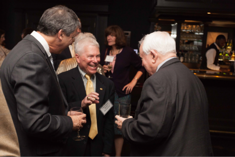 From left: Assistant Dean Lew Lefton, Advisory Board Member Brett Richmond, PHYS 1969, MS PHYS  1972, and Advisory Board Member Charlie Touchton, PHYS 1957.