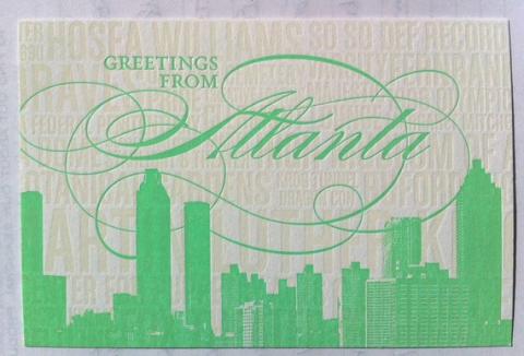 letterpress postcard of Atlanta