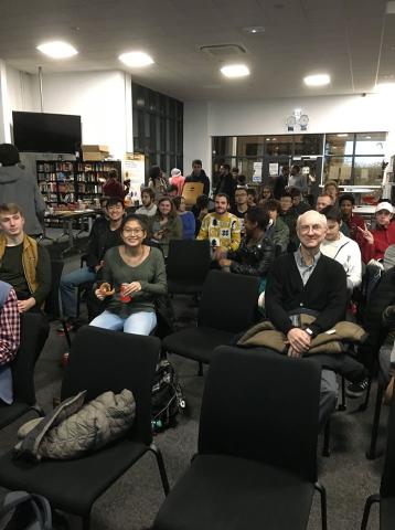Georgia Tech-Lorraine students watching a film in the Student Lounge.
