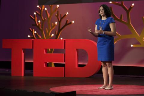 ISyE alumna Mallory Soldner presenting her TED talk