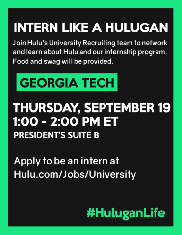 Black and green advertisement for hulu internship session