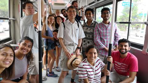 A group of ISyE students take public transportation in Shanghai.