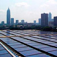 Solar arrays line the top of the Campus Recreation