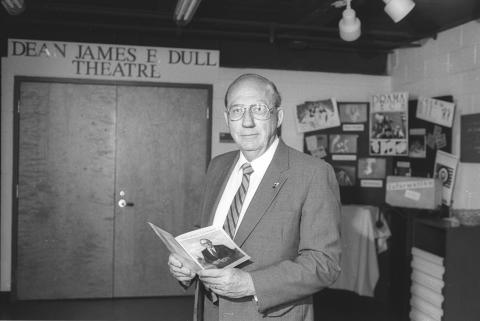 Jim Dull in front of the DramaTech theater