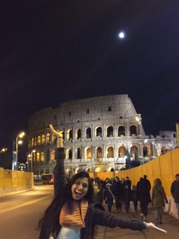 ISyE alum Sangeeta Gadepalli in front of the Coliseum in Rome