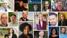 Headshots of the HSOC Spring 2022 award winners listed in the article in a collage with the HSOC logo on a blue background