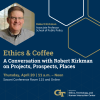 Event flyer showing the event title, date, time, and location along with a headshot of the speaker.