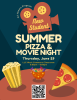 A flyer for the Honors Program New Student Summer Pizza and Movie Night on June 29th
