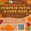 A flyer promoting the Honors Program trip to the Southern Belle Farm pumpkin patch & corn maze on October 21st, 2023. 