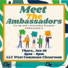 A flyer promoting the co-op and internship student ambassador info session on November 16th, 2023. The graphic includes illustrations of people holding puzzle pieces.