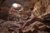 T-Rex wearing a helmet in the Natural Trap Cave