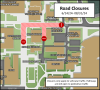 Map of logistics for Bobby Dodd Way road closure near Crosland Tower