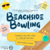 Graphic reading beachside bowling with colorful beach-themed illustrations