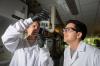 Erik Barbosa and Madeline Morrell examine salt beads