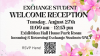 Exchange Student Welcome Reception flyer - Tuesday, August 27, 11am-12:15pm; Exhibition Hall Home Park Room - Incoming and Returning Exchange Students ONLY with QR code to RSVP