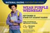 National Hazing Prevention Week Wear Purple Wednesday September 25 with an image of a smiling student wearing a purple sweatshirt