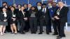 Robert G. Bell stands with numerous Georgia Tech students at NATO during a study-abroad visit