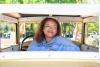Aliyah Crumbley sits in the back of the Ramblin Wreck on the Georgia Tech campus.
