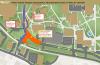Map of vehicular detours for raised pedestrian crosswalk on Ferst Drive