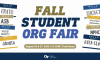navy graphic with gold and blue hexagons and white text reading fall student org fair