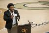 Fourth-year business administration student JahWill Fannings speaks at the 2025 Scholarship Brunch.