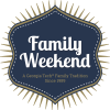 A blue shield with gold rays extending all around it promoting Family Weekend A Georgia Tech Family Tradition Since 1989