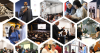 A collage of eight hexagonal-framed scenes including: cables connected to a device, a person speaking into a microphone, a group in a lecture hall, two people discussing something on a wall, attendees interacting at an exhibition, an audience watching a large screen presentation, two individuals in conversation, and people working at tables with laptops and documents.