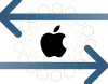 Apple logo surrounded with two arrows pointing opposite directions