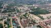 Aerial view of flooding in neighborhood